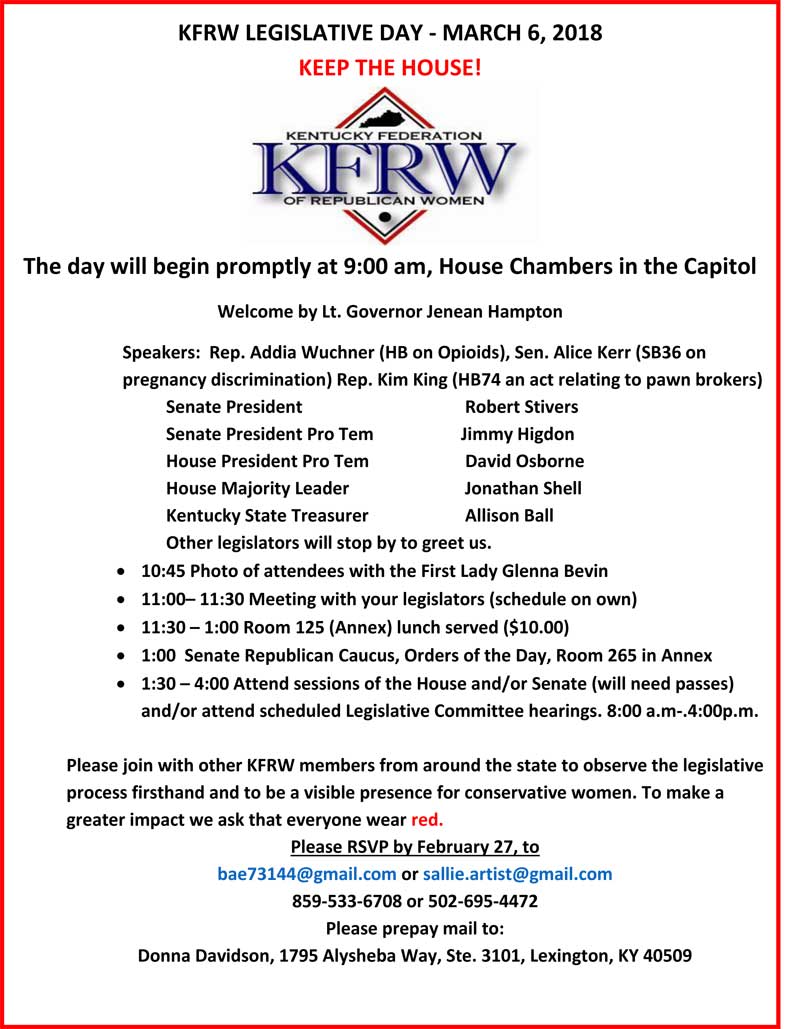 March 6, 2018 KY Legislative Day Kentucky Federation of Republican